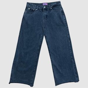 Edikted Wide Leg Raw Edge Hem Crop Jean In Faded Black Wash Sz M